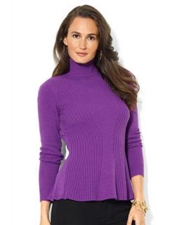Lauren Ralph Lauren Sweater, Long Sleeve Ribbed Peplum   Sweaters   Women