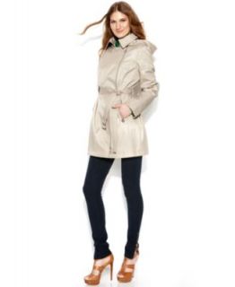 MICHAEL Michael Kors Hooded Faux Leather Mixed Media Trench Coat   Coats   Women