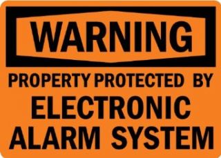 SmartSign Adhesive Vinyl Label, Legend "Warning: Protected by Electronic Alarm System", 7" high x 10" wide, Black on Orange: Industrial Warning Signs: Industrial & Scientific