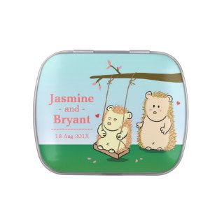 Cute Hedgehog Couple on Tree Swing Party Favor Jelly Belly Tin