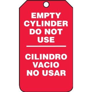 Accuform Signs SBMGT202PTP RP Plastic Spanish Bilingual Cylinder Tag, Legend "EMPTY CYLINDER DO NOT USE/CILINDRO VACIO NO USAR", 3 1/4" Width x 5 3/4" Height, White on Red (Pack of 25): Lockout Tagout Locks And Tags: Industrial & Sc