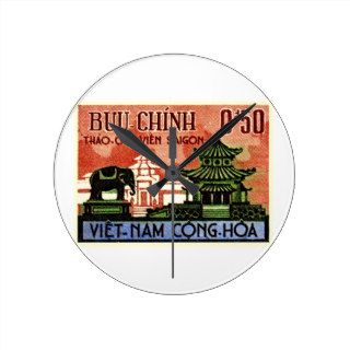 Vintage 1964 Vietnam Saigon Zoo Postage Stamp Wallclock