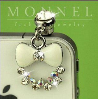 Ip196 Luxury White Bow Crystal Anti Dust Plug Cover Charm for Iphone Android: Cell Phones & Accessories