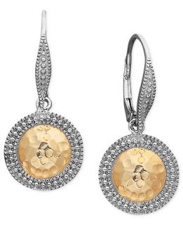 Giani Bernini 24k Gold over Sterling Silver and Sterling Silver Earrings, Hammered Round Drop Earrings   Earrings   Jewelry & Watches