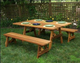 46" x 42" Red Cedar Traditional Picnic Table with (2) 46" Benches with Stain  Patio, Lawn & Garden