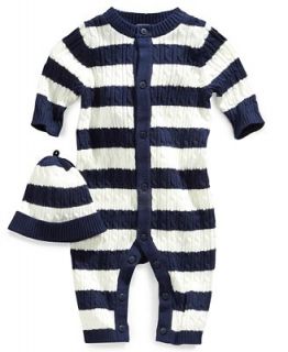 Little Me Baby Set, Baby Boys 2 Piece Rugby Cable Coverall and Hat   Kids