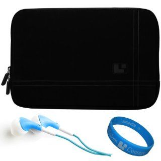 Black SumacLife Titan Edition Micro Suede Protective Sleeve Carrying Case with Neoprene Bubble Padding for Asus EEE Pad Transformer Prime TF700T / TF201 Android 10.1 inch Tablet / Asus Transformer Pad Infinity 700 Series + Blue Hifi Noise Reducing Headphon