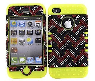 3 IN 1 HYBRID SILICONE COVER FOR APPLE IPHONE 4 4S HARD CASE SOFT YELLOW RUBBER SKIN WEAVE YE FD192 KOOL KASE ROCKER CELL PHONE ACCESSORY EXCLUSIVE BY MANDMWIRELESS: Cell Phones & Accessories