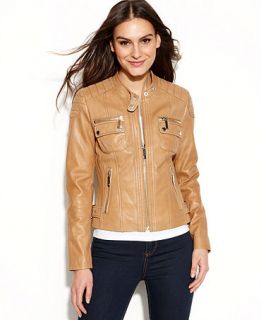 MICHAEL Michael Kors Quilted Detail Leather Motorcycle Jacket   Women