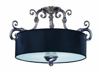 Savoy House Lighting 6 5685 3 187 Mont La Ville 3 Light Semi Flush Ceiling Mount Fixture, Brushed Pewter with Black Shade   Drum Shade Ceiling Light  