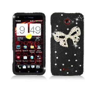 Aimo Wireless HTC6435PC3D015 3D Premium Stylish Diamond Bling Case for HTC Droid DNA   Retail Packaging   Black Bow Tie: Cell Phones & Accessories