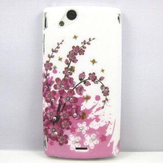 New Pink Sakura Cherry Blossom Bees Stone Bling Diamond Hard Rubber Case Cover Skin For Sony Ericsson Xperia Arc S Lt15i Lt18i X12: Cell Phones & Accessories