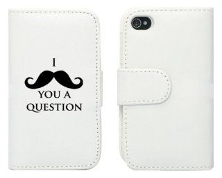 White Apple iPhone 5 5S 5LP181 Leather Wallet Case Cover Black I Mustache You A Question: Cell Phones & Accessories