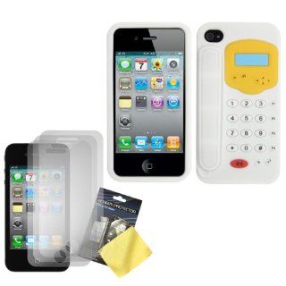 Cbus Wireless White/Yellow Telephone Design Silicone Case / Skin / Cover & Three LCD Screen Protectors / Guards for Apple iPhone 4S / 4 Cell Phones & Accessories