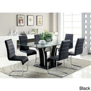 Furniture of America Ziana Contemporary 7 piece Rectangular Tempered Glass Table Dining Set Furniture of America Dining Sets