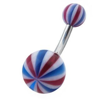 Red, White and Blue Beach Ball Belly Button Ring (14g, 3/8", Ss) Jewelry