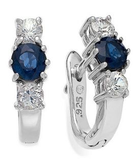 Sterling Silver Earrings, Blue (5/8 ct. t.w.) and White Sapphire (1/2 ct. t.w.) Three Stone Earrings   Earrings   Jewelry & Watches
