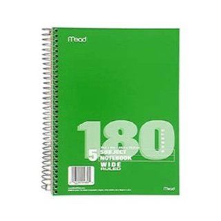 Mead 5 Subject Notebook Wide Ruled, 10.5 x 8 Inches, 180 Count (1 Notebook per Order) (05680)  Composition Notebooks 