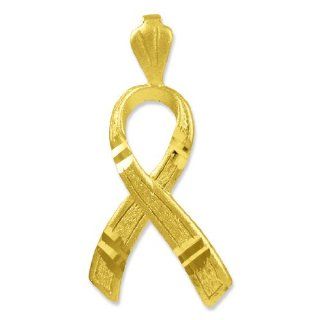10k Gold Childhood Cancer Awareness Ribbon Charm 3D Pendant: Cancer Ribbon Jewelry: Jewelry