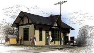 Walthers O Scale Cornerstone Series&#174 Built ups   Golden Valley Depot Cream w/Railroad Green Trim 12 x 7 x 7 1/4" 30 x 17.5 x 18.1cm Toys & Games