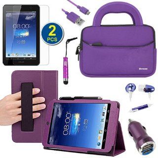 BIRUGEAR 8 Items Essential Accessories Bundle kit for Asus MeMO Pad HD 7 ME173X   7'' Android Tablet    Purple SlimBook Leather Folio Stand Case included: Computers & Accessories