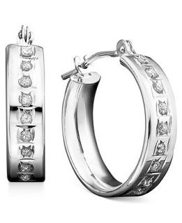 14k White Gold Earrings, Diamond Accent Mini Hoop Earrings   Earrings   Jewelry & Watches