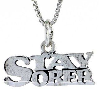 Sterling Silver STAY SOBER Word Necklace, w/ 18 inch Box Chain Jewelry