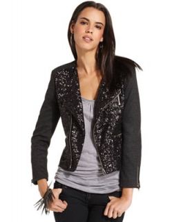 MM Couture Jacket, Long Sleeve Sequin Herringbone Zipper Motorcycle   Jackets & Blazers   Women