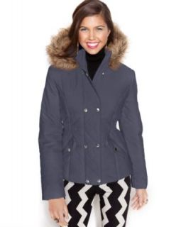 Jessica Simpson Hooded Faux Fur Collar Belted Puffer   Coats   Women