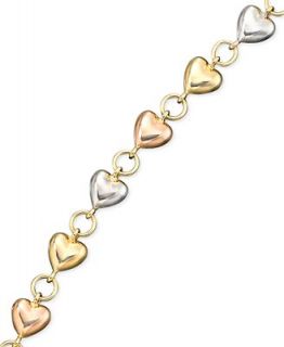 14k Gold over Sterling Silver and Sterling Silver Bracelet, Heart Charm   Bracelets   Jewelry & Watches