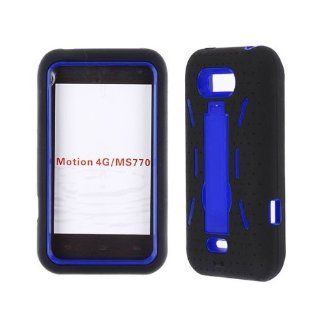 DUAL LAYER CELL PHONE COVER HARD SOFT PROTECTOR KICKSTAND CASE FOR LG MOTION 4G MS770 BLACK BLUE AA 001E: Cell Phones & Accessories