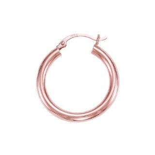 14k Real Pink Rose Gold Hoops Hoop Earrings Tubular 3 X 25mm: Jewelry