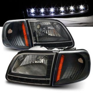 97 03 Ford F150 / Expedition Black LED Headlights with Corner Lights: Automotive