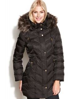 Kenneth Cole Reaction Coat, Hooded Faux Fur Trim Quilted Puffer   Coats   Women