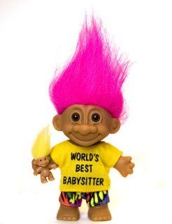 My Lucky WORLD'S BEST BABYSITTER Troll Doll with BABY TROLL (Hot Pink Hair): Toys & Games