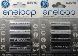 SANYO NEW 1500 eneloop 8 batteries AAA Ni MH Pre Charged Rechargeable Batteries (Glitter) Electronics