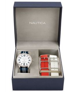 Nautica Watch Set, Unisex Interchangeable Red, White and Blue Nylon Straps 40mm N09920G   Watches   Jewelry & Watches