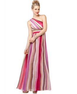 Decode Dress, Sleeveless One Shoulder Striped Silk Evening Gown   Dresses   Women