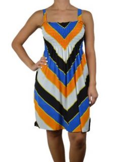 143Fashion Ladies Fashion Sleeveless Dress w/ Abstract Print, Royal Blue/Mustard, Medium at  Womens Clothing store: