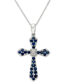 14k White Gold Necklace, Sapphire and Diamond Accent Cross Pendant (9/10 ct. t.w.)   Necklaces   Jewelry & Watches