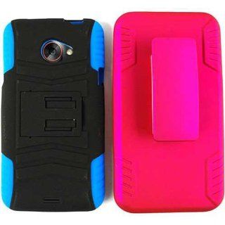 For Htc Evo 4g Lte I01 Blue Black Pink Armor Hybrid Hard Soft Case + Dual Stand Accessories: Cell Phones & Accessories
