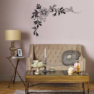 Myhome Butterfly Fluttering Around Vine, Large Black Art Wall Stickers for Living Room, for Bedroom   Wall Decor Stickers  
