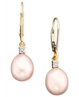 14k Gold Pink Cultured Freshwater Pearl & Diamond Accent Earrings   Earrings   Jewelry & Watches