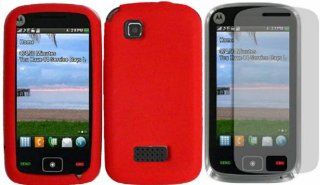 Red Silicone Jelly Skin Case Cover+LCD Screen Protector for Motorola EX124G: Cell Phones & Accessories