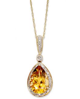 14k Gold Necklace, Citrine (2 1/2 ct. t.w.) and Diamond Accent Pear Pendant   Necklaces   Jewelry & Watches
