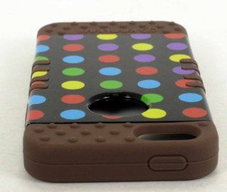 3 IN 1 HYBRID SILICONE COVER FOR APPLE IPHONE 5 HARD CASE SOFT BROWN RUBBER SKIN POLKA DOTS CF TP1613 KOOL KASE ROCKER CELL PHONE ACCESSORY EXCLUSIVE BY MANDMWIRELESS: Cell Phones & Accessories