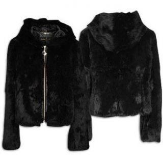 Baby Phat Women's Hooded Rabbit Fur Jacket ( sz. M, Black ) at  Womens Clothing store: Outerwear