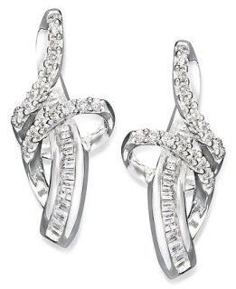 Diamond Earrings, Sterling Silver Diamond Double Ribbon Earrings (1/3 ct. t.w.)   Earrings   Jewelry & Watches