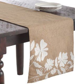 SARO LIFESTYLE H1036 1 Piece Dori Design Runners Oblong Tablecloth, 16 by 108 Inch, Natural   Burlap