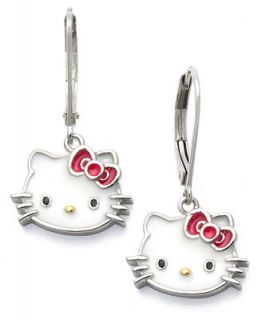 Hello Kitty Sterling Silver Earrings, Enamel Leverback Earrings   Earrings   Jewelry & Watches